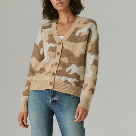Lucky Brand Sweaters - Lucky Brand Natural Camo V-neck Button Front Long Sleeve Cardigan